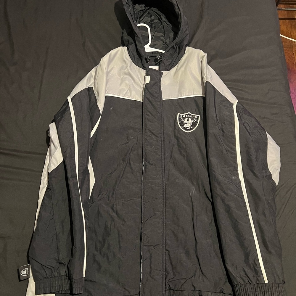 Vintage NFL Oakland Raiders Zipper Hoodie Jacket Mens L Men's Black Silver